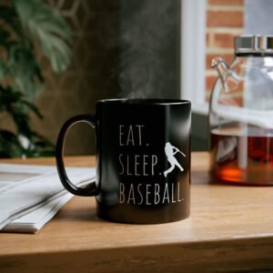 baseball enthusiast mug eat. sleep. baseball. gift for sports lovers, coffee cup, baseball fan gift, black ceramic mug, sports souvenir